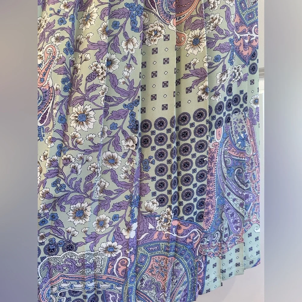 Leslie Fay Patchwork Print Dress Vintage Belted Pleated Skirt Women’s Size 10 - Picture 4 of 12